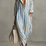 Split Collar Short Sleeve Midi Dresses -- blue