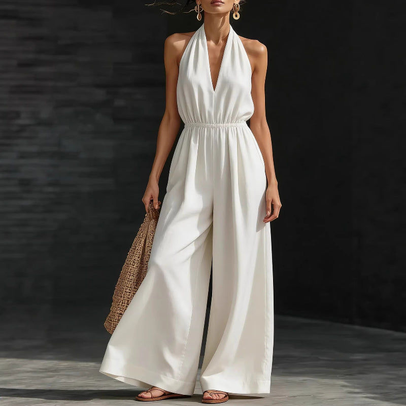 V-neck Halter Jumpsuit - white