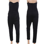 White & Black Strapless Sweetheart Structured-Bodice Side-Pocket Slim Tapered Cropped Jumpsuit - black