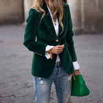 Luxe Velvet Single-Breasted Slim Fit Jacket - green