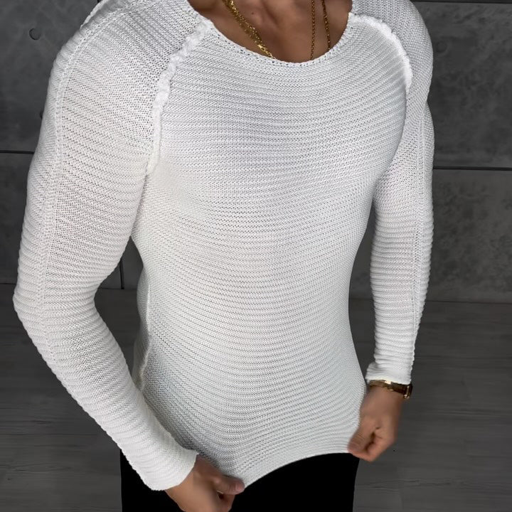 White Knit Slim-Fit Long-Sleeve Top