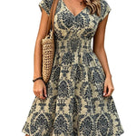 Vintage Damask Floral Mini Dress navy blue