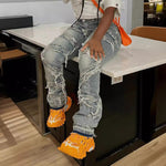 High-Waisted Frayed Straight-Leg Jeans
