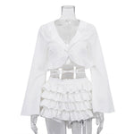Crop Top With Tie-up Top & High-waisted Tiered Skirt Set