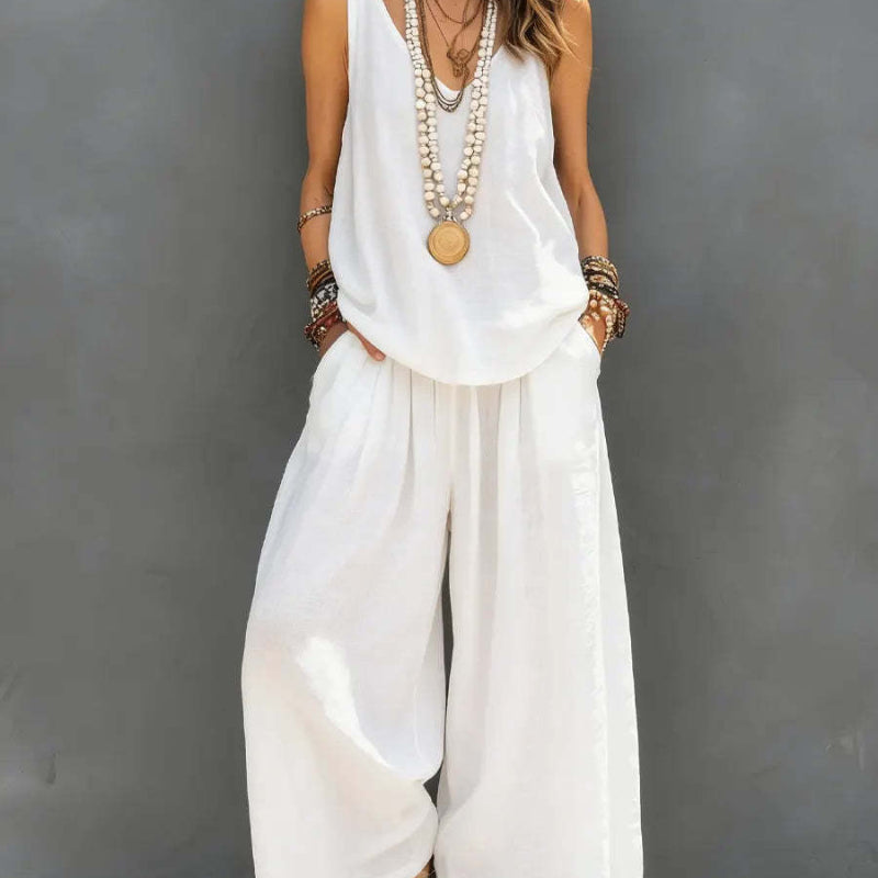 Casual Sleeveless Tank Top And Wide-Leg Pants