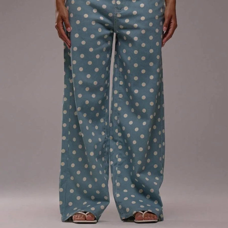 Casual Polka Dot Mid-rise Non-stretch Jeans