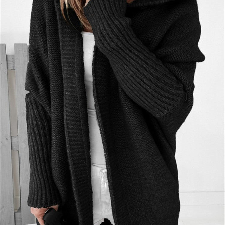 Oversized Bat Sleeve Hooded Cardigan - back