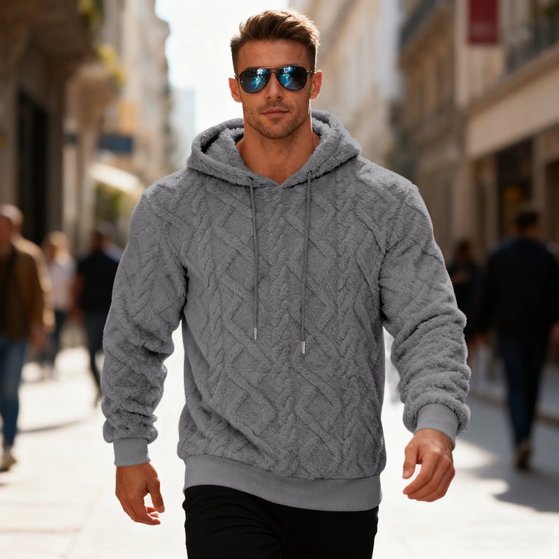 Plush Long-sleeved Pullover Fleece Hoodie - grey