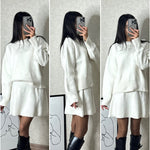 Long Sleeve Pullover Elegant Solid High Waist Mini Skirt Outfit