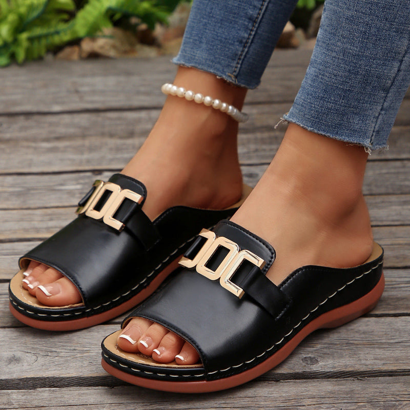 Ins Chain Peep Toe Sandals - black