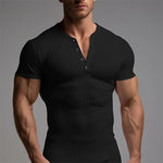 V-neck Button T-shirt - black