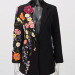 Elegant Three-dimensional Floral Embroidered Blazers - blacj