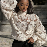 White Floral Pearl Textured Shirt
