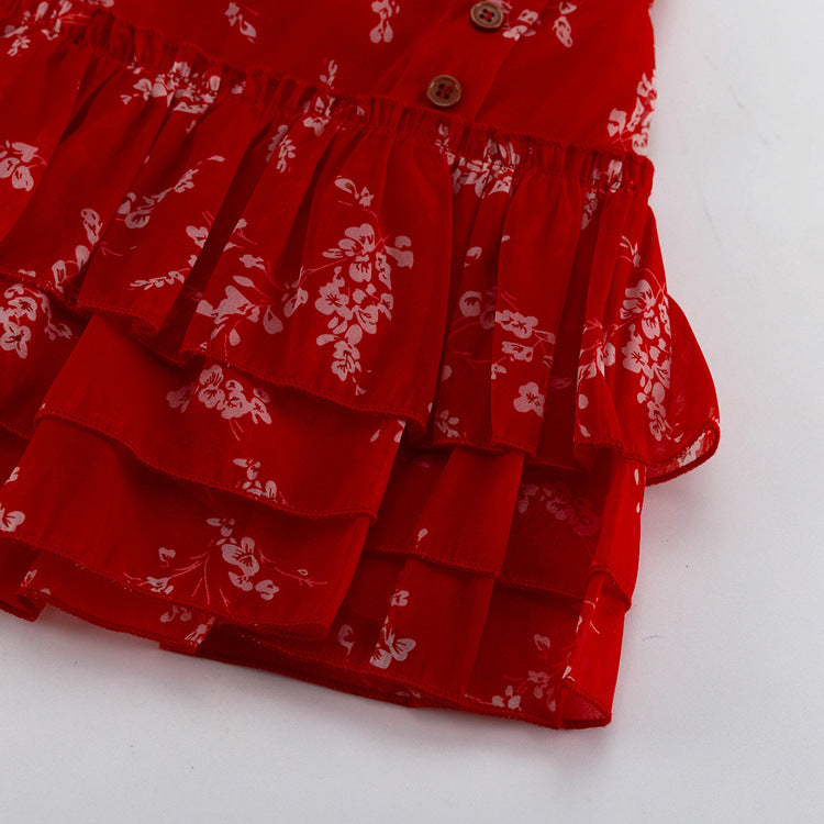 Round Neck Long-sleeved Cropped Top And Printed Mini Skirt Two-piece Set