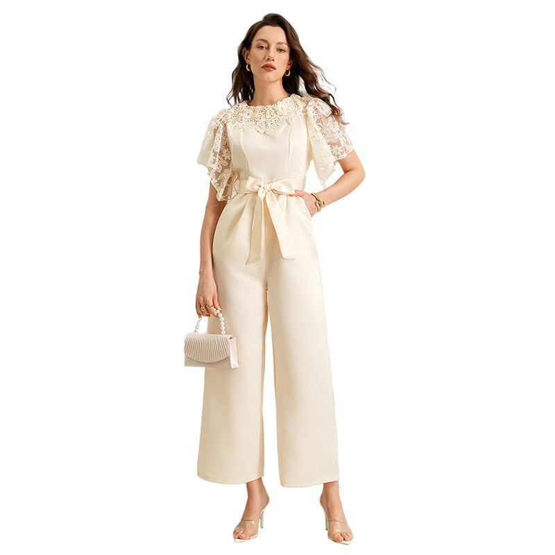 Chic Apricot High-Waist Satin Jumpsuit