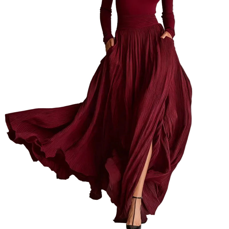 French Vintage Style Midi Skirt - wine red
