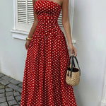 Elegant Polka-dot Off-shoulder Midi Dresses - Red