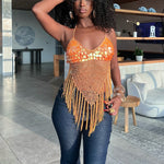 Sequined Tassel Camisole Top