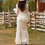 Lace Fringe-Tier Boho Maxi Dress - white