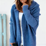 Oversized Bat Sleeve Hooded Cardigan - blue