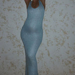Sequin Sleeveless Knitted U-neck Maxi Dress - blue