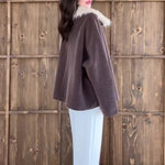 Brown Oversized Coat With White Faux Fur Collar