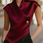 gant Cap Sleeve Satin Wrap Blouse With Sculpted Silhouette