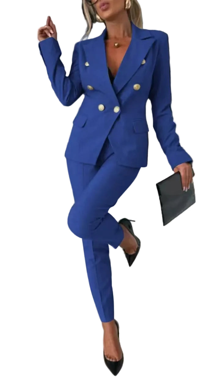 Chic Slim Lapel Double-Breasted Suit - blue