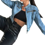 Cropped Denim Moto Jacket