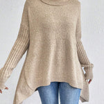 Irregular Turtleneck Sweater: Modern Intellectual Style - beige