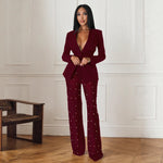 Buttoned Blazer & Beaded Pants Set