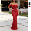 Sequin Off-Shoulder Split Maxi Dress