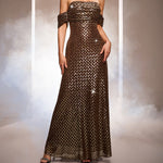Sleeveless Off-the-shoulder Bodycon Sequined A-line Evening Gown