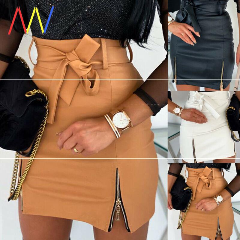 Bandage PU Leather Mini Skirts