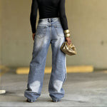 Deconstructed Layered Washed Denim Jeans
