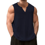 Men's Textured Notch Neck Tank Top - black
