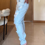 Five-pointed Star Hot Diamond Ripped Jeans