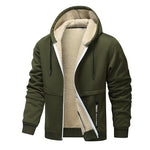 Thick Sherpa Lined Hooded Zipper Jacket - green