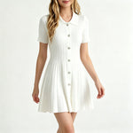 Polo-neck Knitted Dress - white