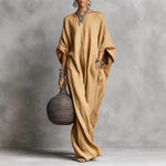 Relaxed Batwing Sleeve Maxi Dress with Pockets - khaki