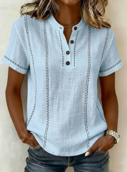 Striped Short-Sleeve Shirts - light blue