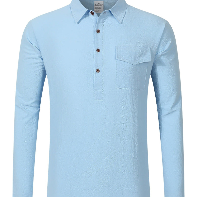 Men's Linen Blend Half-Button Shirt - light blue