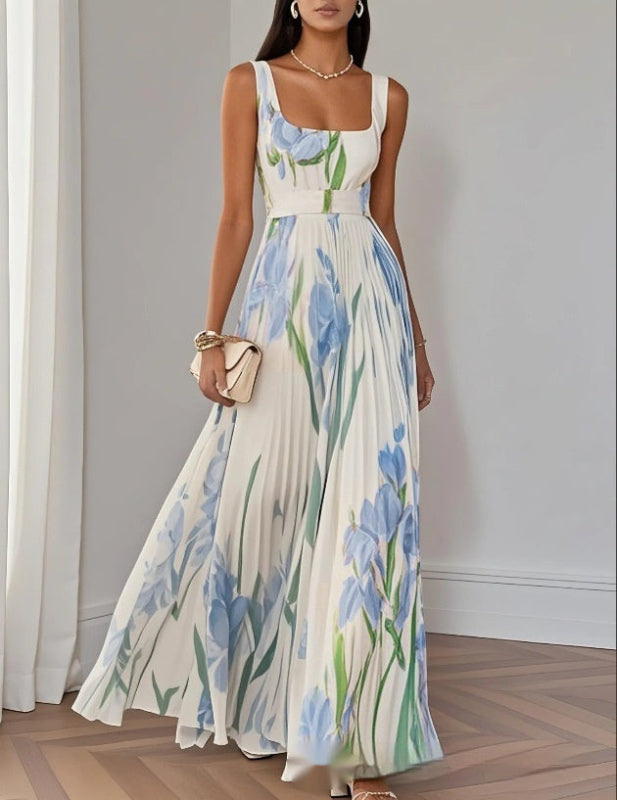 Floral Print Pleated Maxi Dress