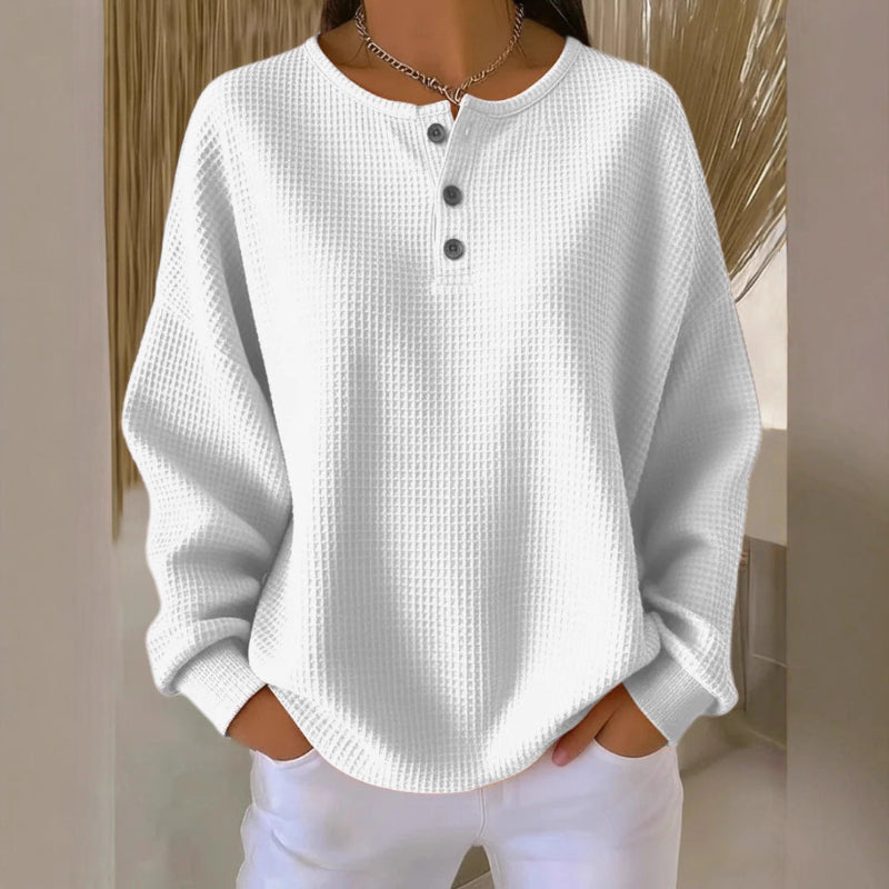 Ins Waffle Long-sleeved T-shirt- white