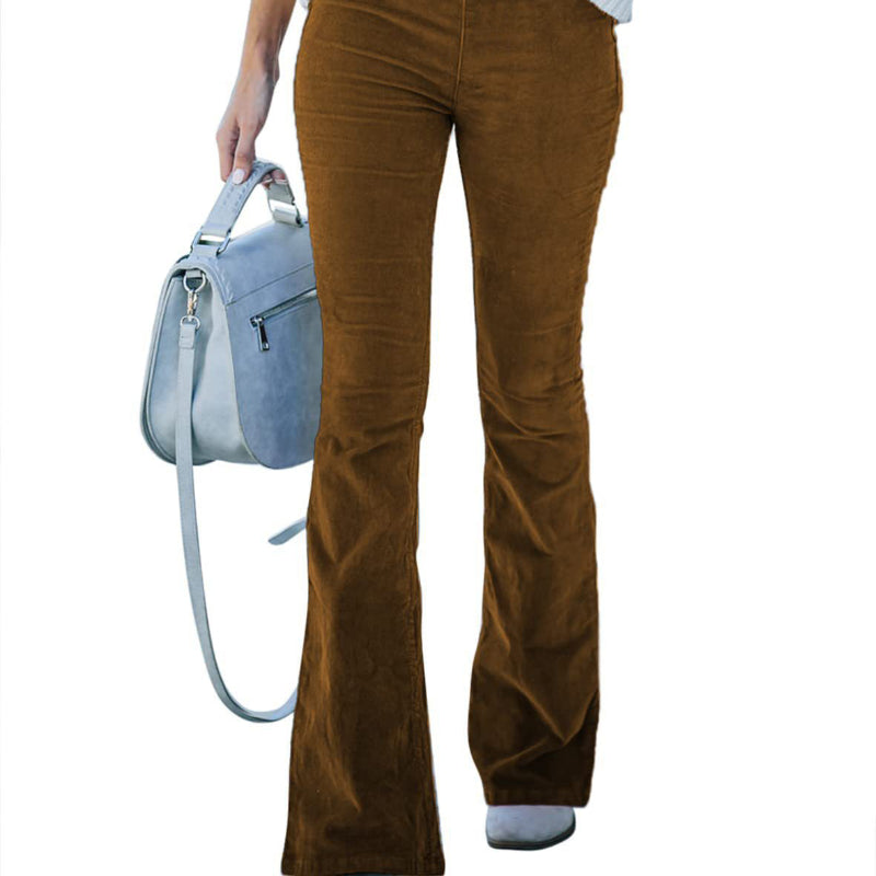 Corduroy High Waist Flared Pants - brown