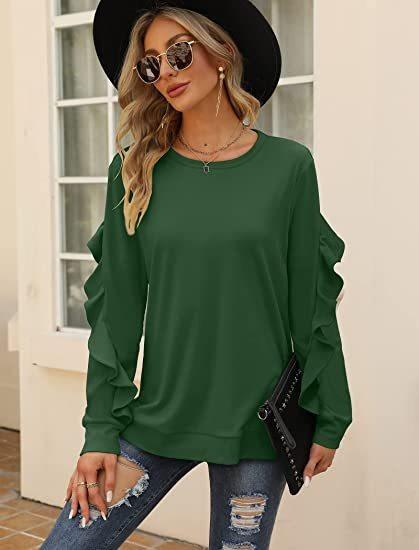 Casual Round Neck Pleated Long Sleeve Blouse - runwayfashionista.com