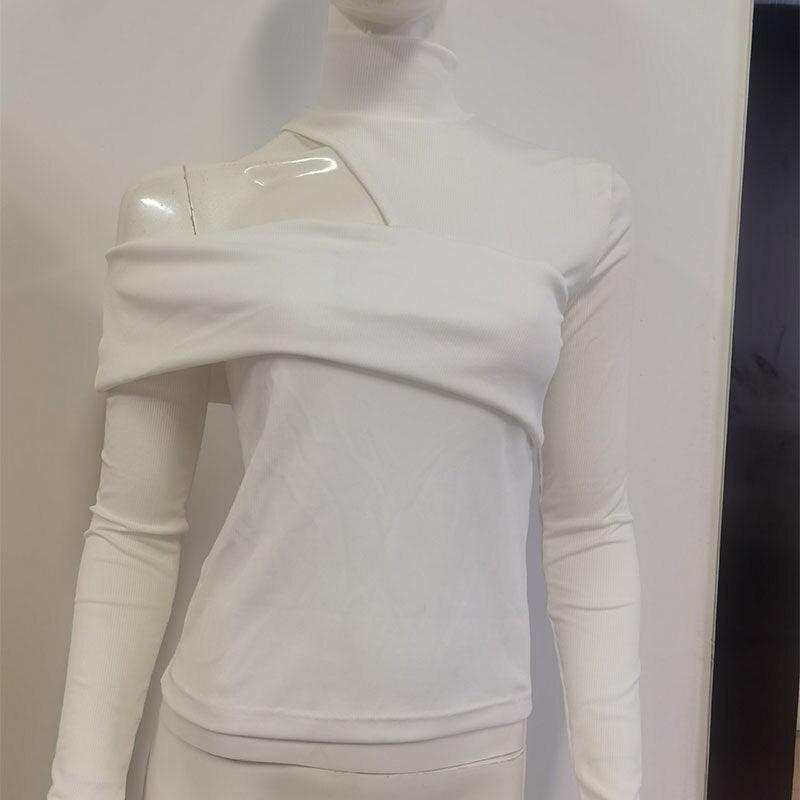 Knitted Turtleneck Hollow Out T Shirt - runwayfashionista.com