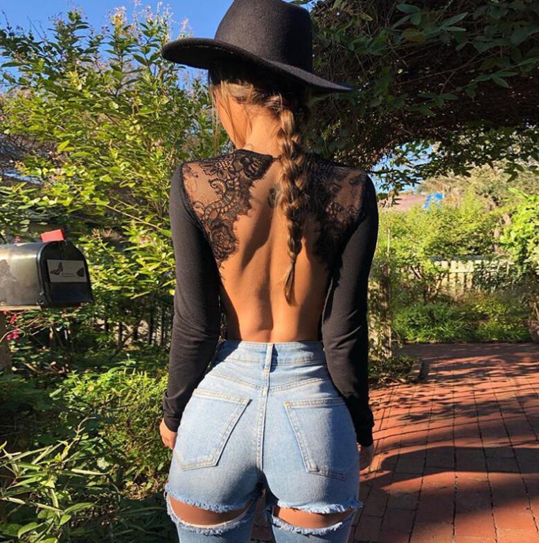 Sexy Backless Lace Patchwork Bodysuit - runwayfashionista.com