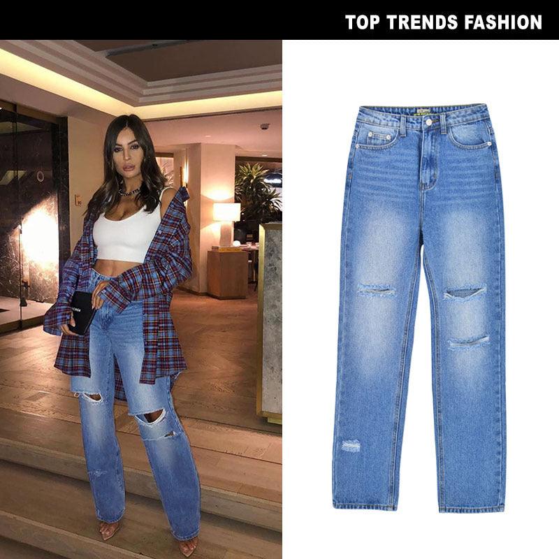 High Waist Straight Loose Daddy Jeans - runwayfashionista.com