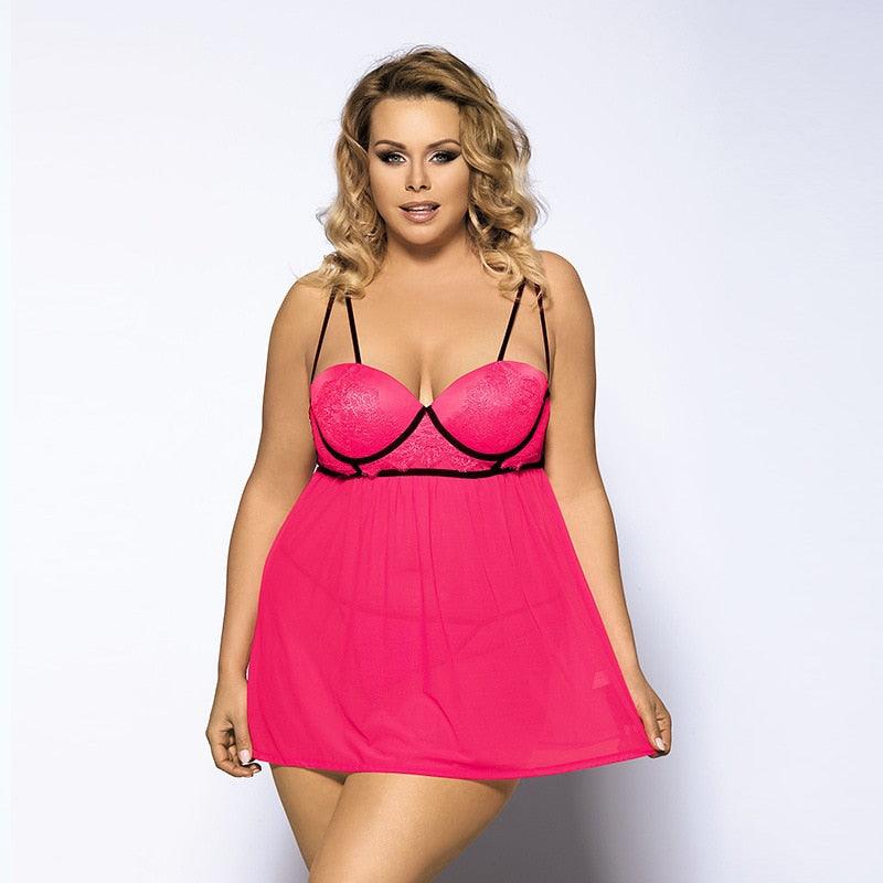 Plus Size Sexy Lingerie Lace Transparent Haltter Babydoll - runwayfashionista.com